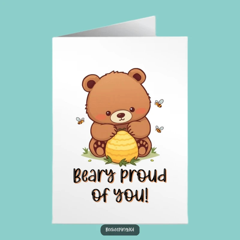 Free Printable Congrats Card: Determined Bear Beekeeper, Funny Downloadable for Success