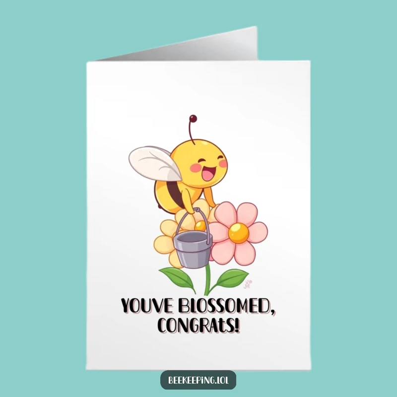 Free Printable Congrats Card: Happy Bee & Flower, Humorous Downloadable Gift