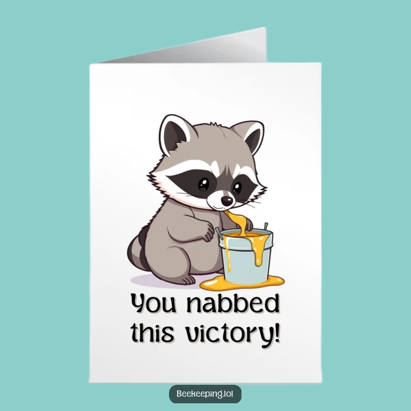 Free Printable Congrats Card: Raccoon Celebrates Your Sweet Success!