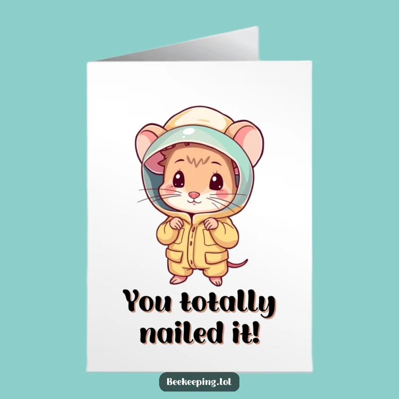 Free Printable Congratulations Card: Shy Mouse Beekeeper - Funny Downloadable
