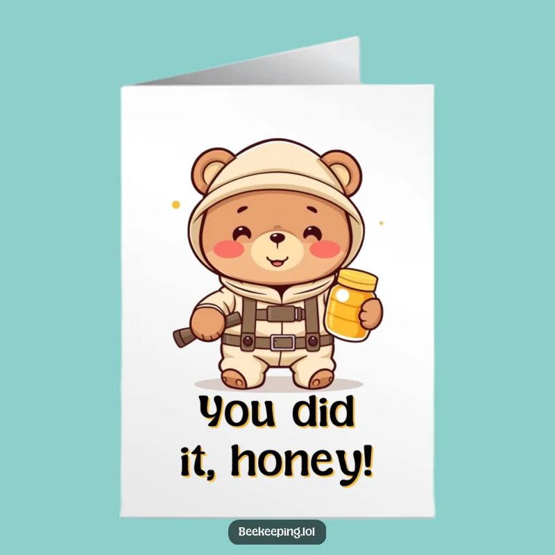 Free Printable Congrats Card: Bear Beekeeper Honey Jar, Sweet Success Downloadable Gift
