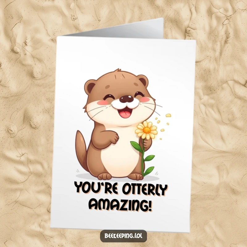 Free Printable Congratulations Card: A playful otter happily sprinkles a flower, symbolizing growth and achievement.