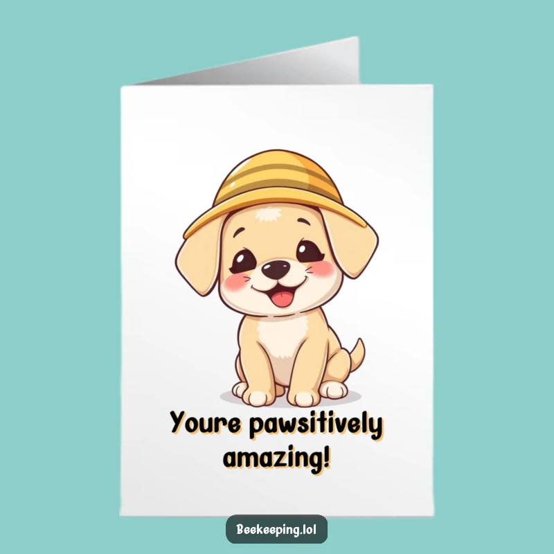 Free Printable Congrats Card: Puppy Beekeeper Cheers Your Success!