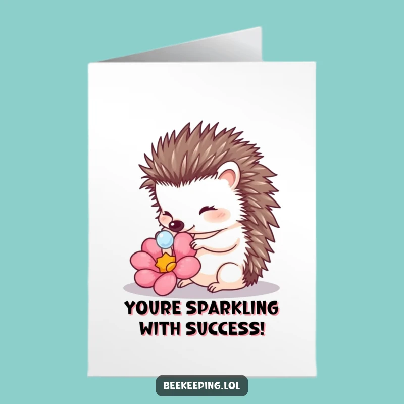 Free Printable Congrats Card: Hedgehog & Dewdrop, Elegant Downloadable for Any Win