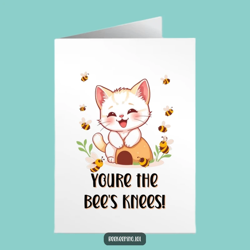 Free Printable Congrats Card: Playful Kitten Bees Cheer, Downloadable Celebration!