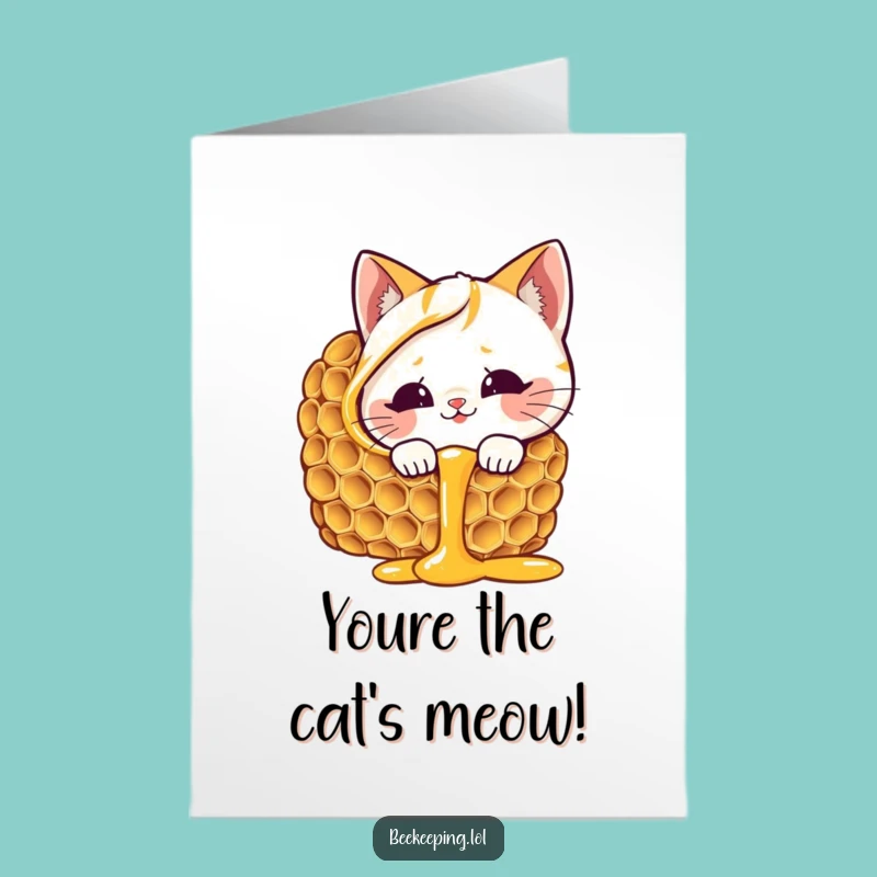 Free Printable Congrats Card: Funny Cat Honeycomb Joy, Downloadable Celebration!
