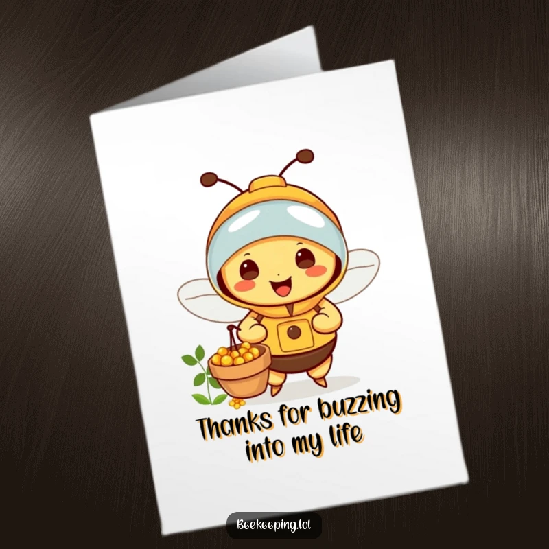 Funny Free Printable Beekeeper Bee Thank You Card a happy bee in a suit saying thank you, ideal printable thank you gift.