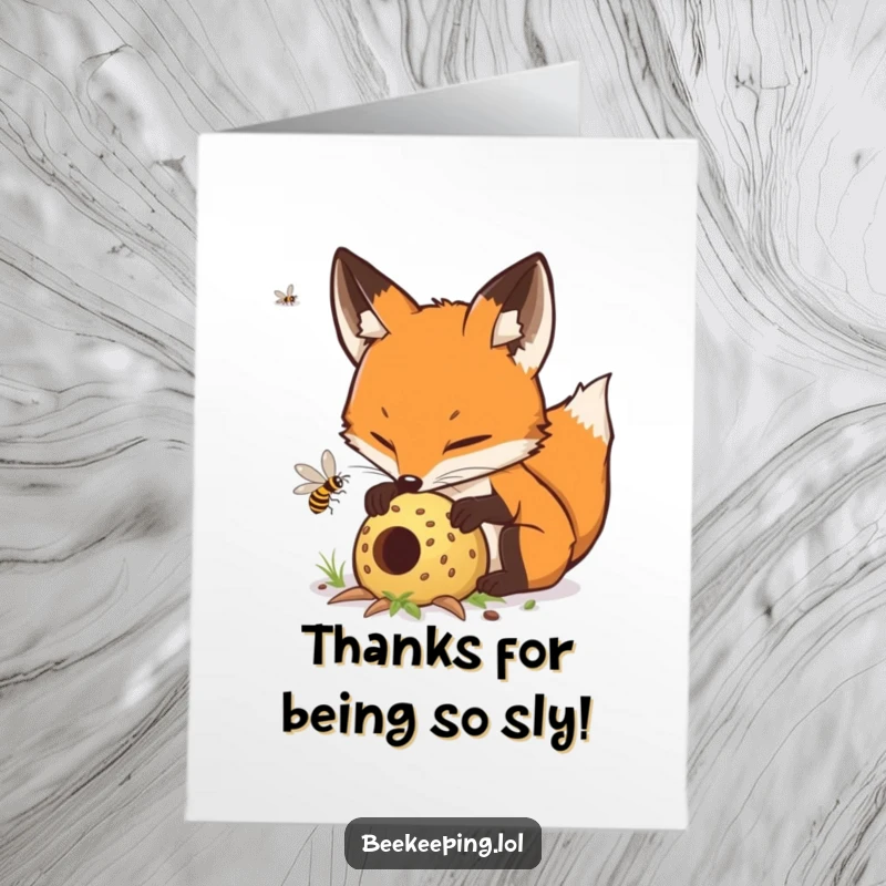 Funny Free Printable Fox Thank You Card: Determined fox tends hive, perfect for witty DIY thank yous.