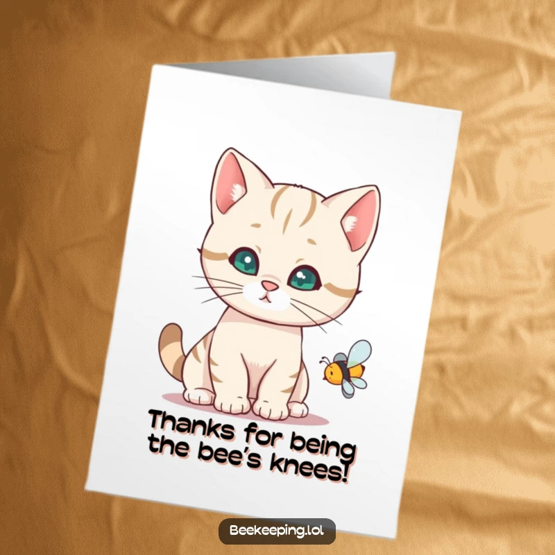 Funny Free Printable Thank You Card: Curious cat giving a thumbs up while riding a bee.