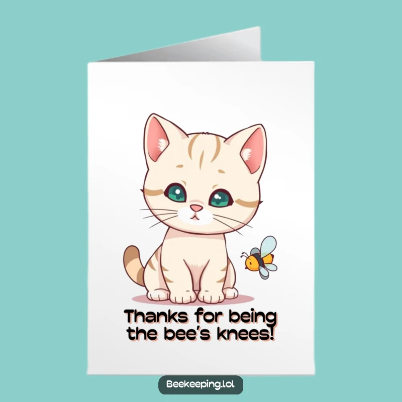 Free Printable Funny Cat Thank You Card: Adorable Kitty on Bee