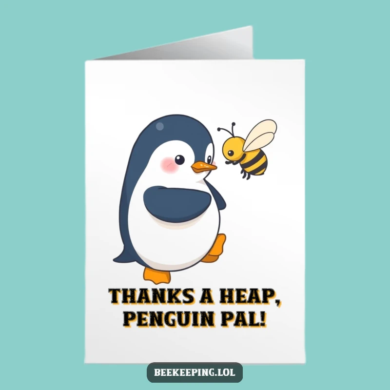 Free Printable Penguin Thank You Card: Shy Near Bee, Downloadable Gift