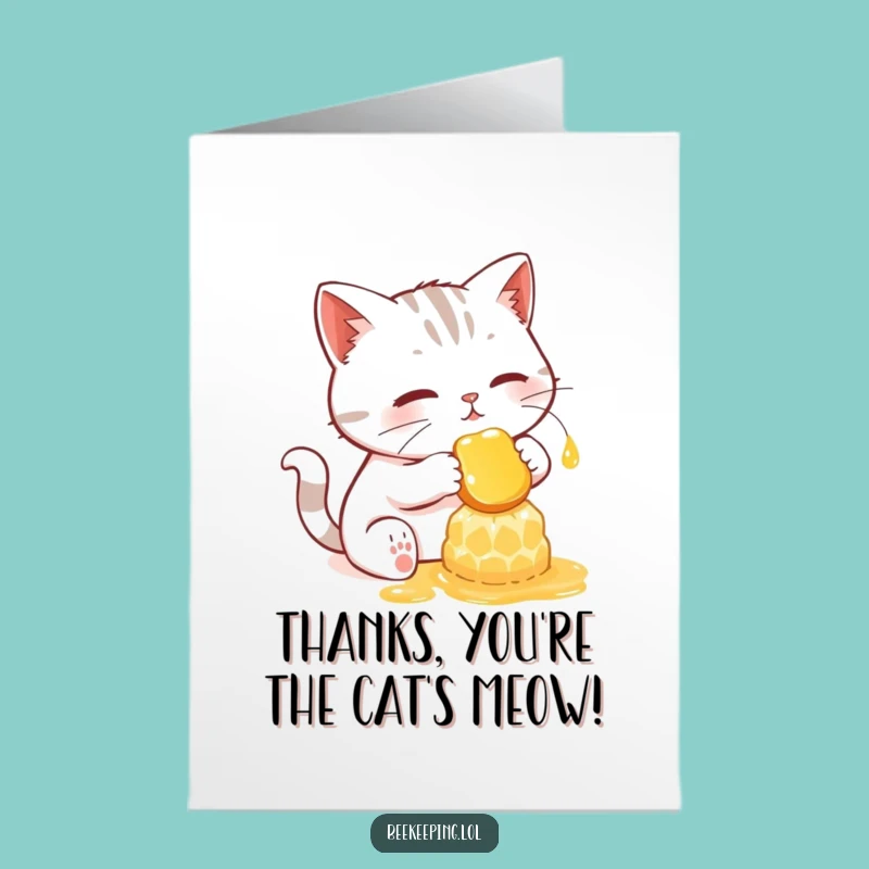 Free Printable Thank You Card: Funny Cat Honey Lover, Downloadable Gift