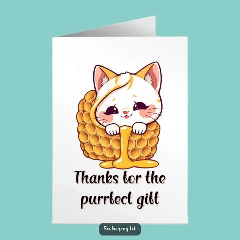 Free Printable Thank You Card: Funny Cat Honeycomb Sweetness, Downloadable Gratitude!