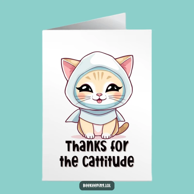 Free Printable Thank You Card: Giggling Beekeeper Cat, Funny Downloadable Gratitude