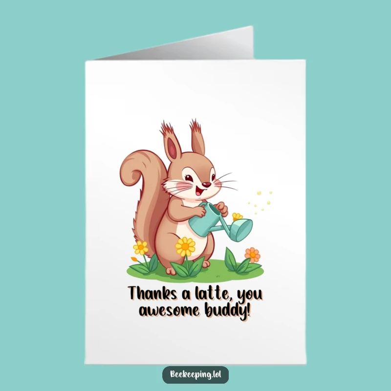 Free Printable Thank You Card: Squirrel Watering Flowers, Humorous Downloadable Gratitude
