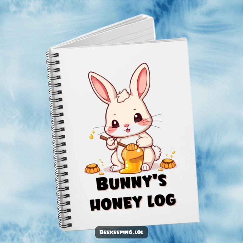 Funny determined rabbit collecting honey, inspiring focus and planning in a dedicated notebook.