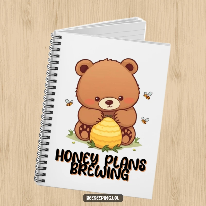 Funny Bear Notebook: A dedicated bear calmly tending a bustling beehive, inspiring focused note-taking.