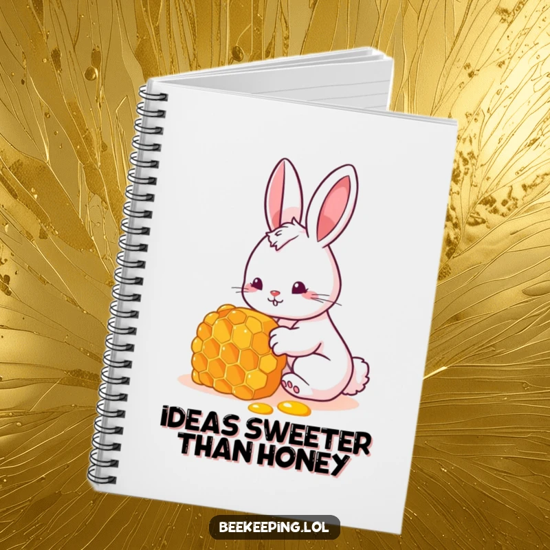 Funny bunny notebook with a curious rabbit peeking into a honeycomb, great for a funny gift.
