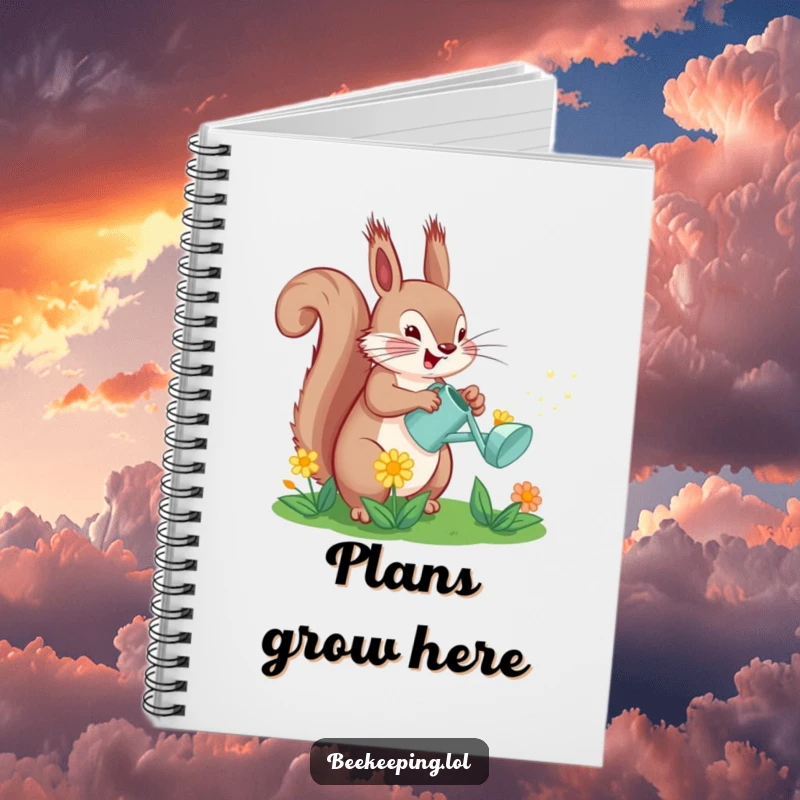Funny Squirrel Watering Flower Notebook: A squirrel waters a flower with a tiny can, perfect for notes.