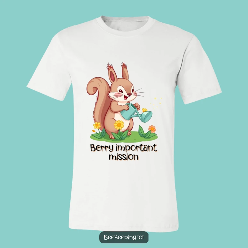 Funny Squirrel Watering Flower T-Shirt: Whimsical Garden Tee for Animal Fans