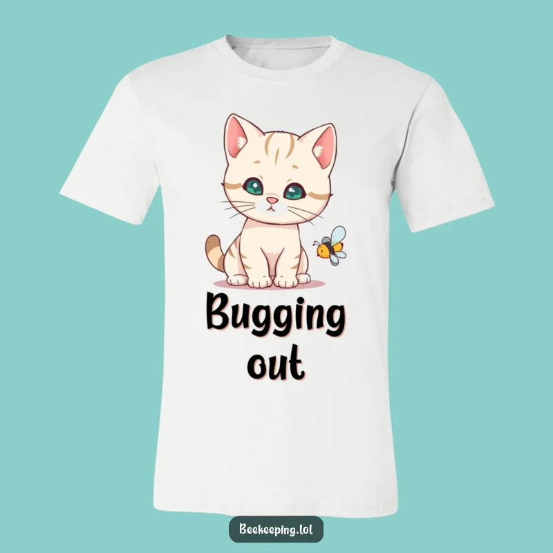 Funny Cat Inspecting Bee T-Shirt - Humorous Pet Lover Tee for Gifts