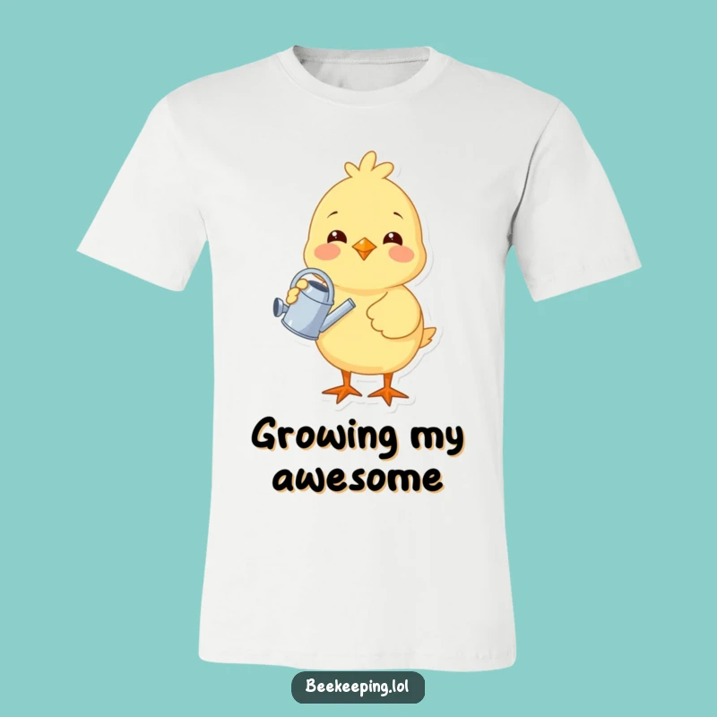 Funny Chick Gardener T-Shirt - Cheerful Bird Watering Plant, Cute & Funny Gift Tee