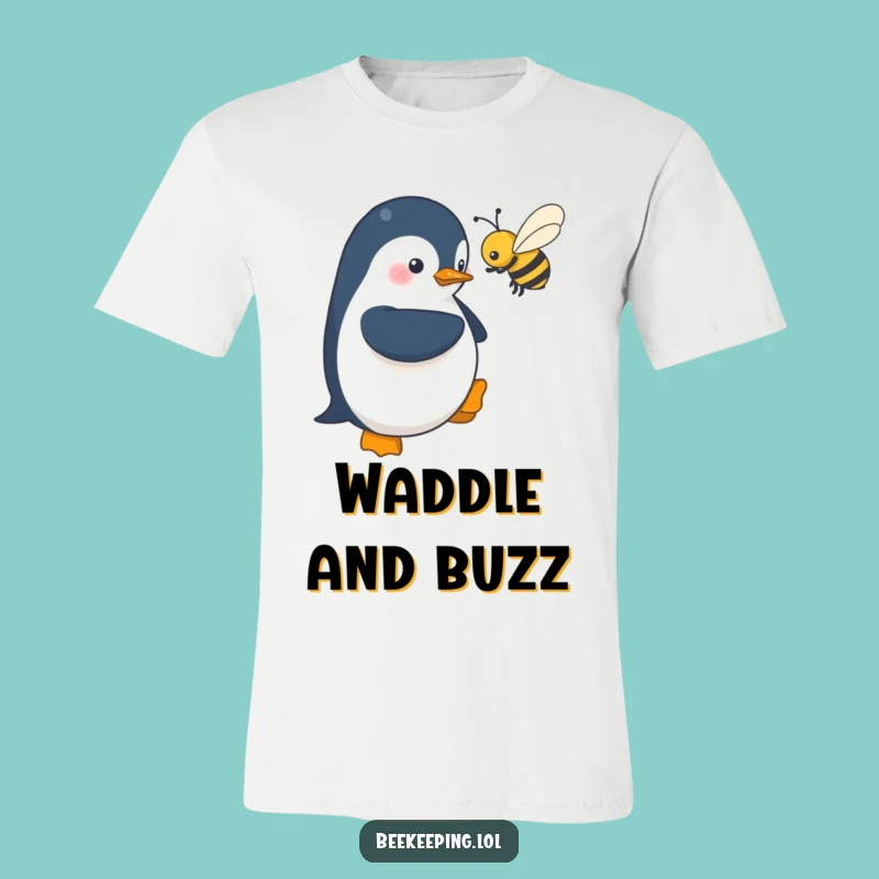 Funny Shy Penguin T-Shirt: Near Bee Adventure, Hilarious Animal Tee
