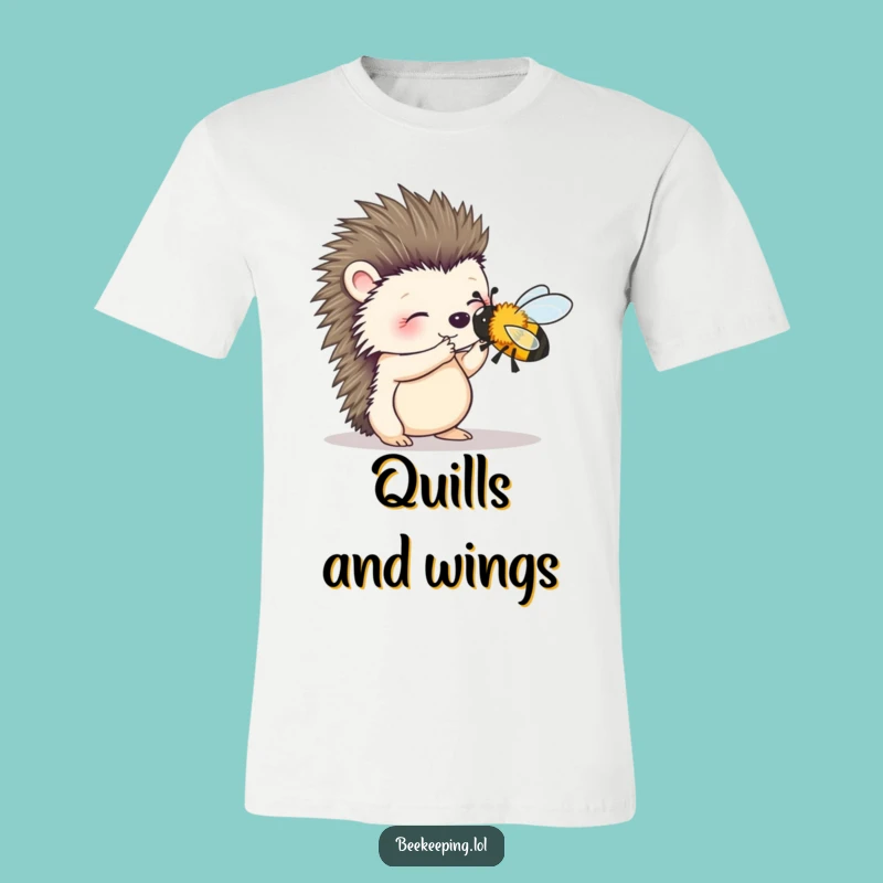 Funny Wobbly Hedgehog Bee Brush T-Shirt: Cute Critter's Gentle Mission - Gift Idea!