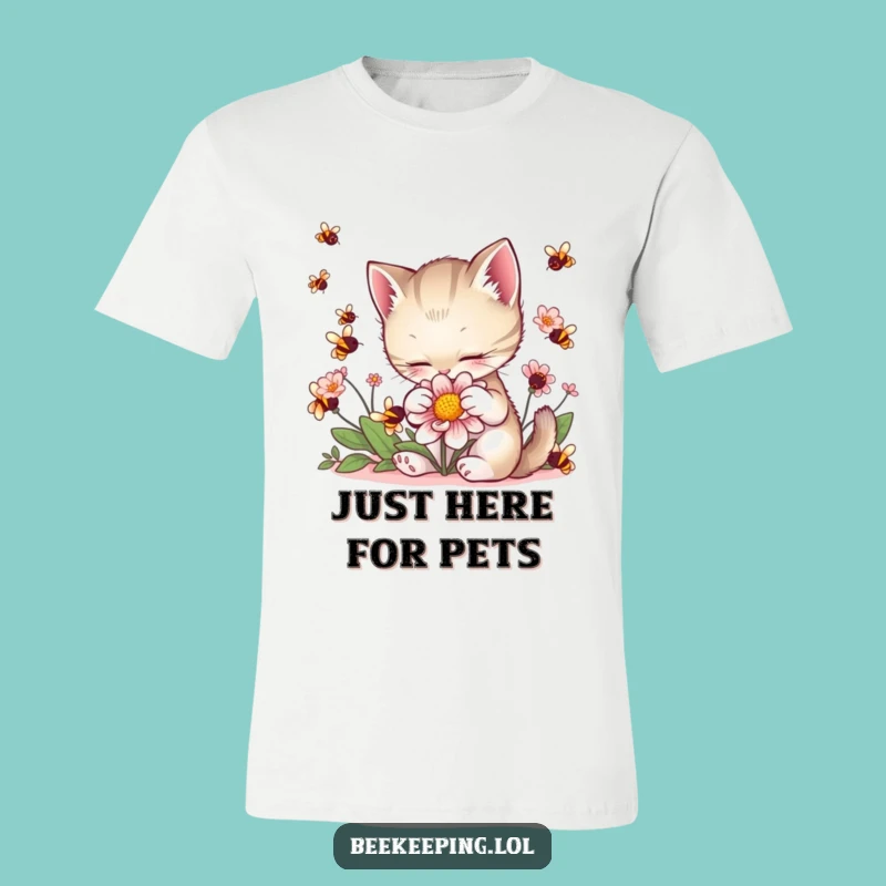 Funny Kitten Petting Flower T-Shirt: Cute Cat Tee for Nature Lovers