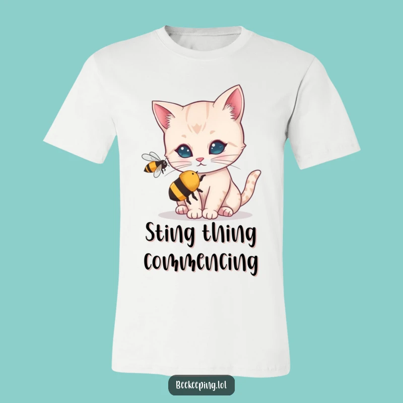 Funny Curious Cat T-Shirt - Hilarious Bee Encounter Tee