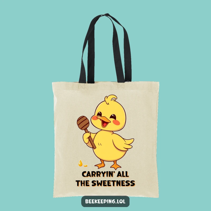 Funny Duck Honey Lover Tote Bag - Delighted Bird Dipping Sweetness, Carry Your Goods