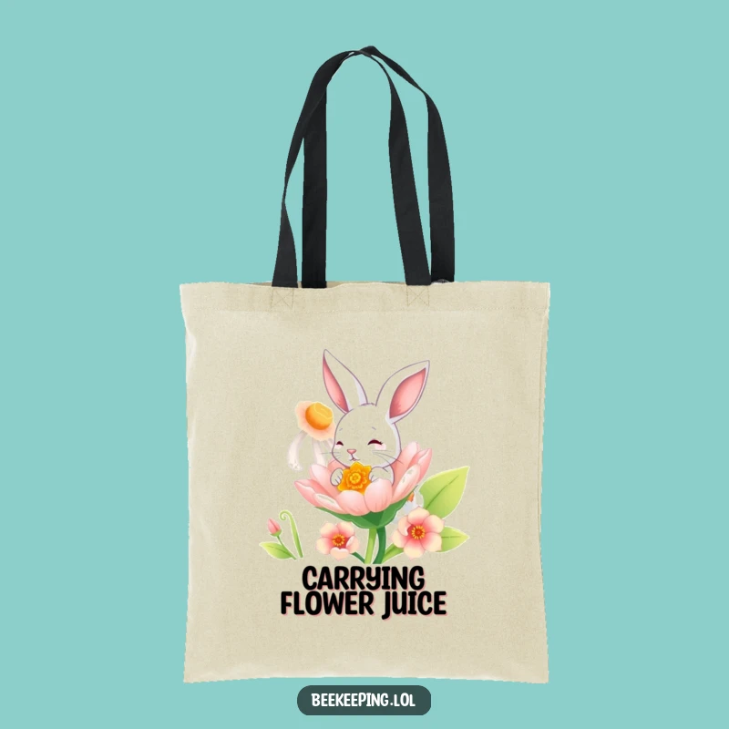 Funny Bunny Flower Tote Bag: Adorable Bunny Sipping Gift!