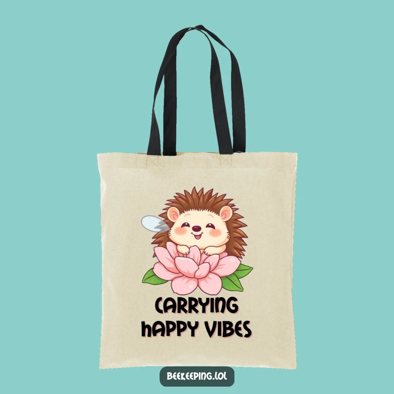 Funny Hedgehog Flower Tote Bag: Giggling Friend Carry-all, Buzzing Humor, Gift