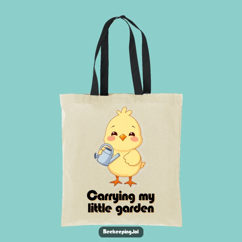 Funny Chick Gardener Tote Bag - Cheerful Bird Watering Plant, Carry Your Essentials in Style