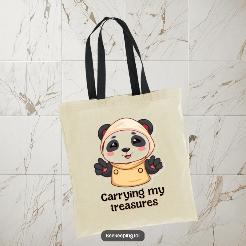 Funny Panda Beekeeper Tote Bag: A smiling panda in a beekeeper veil, a charming and practical accessory.