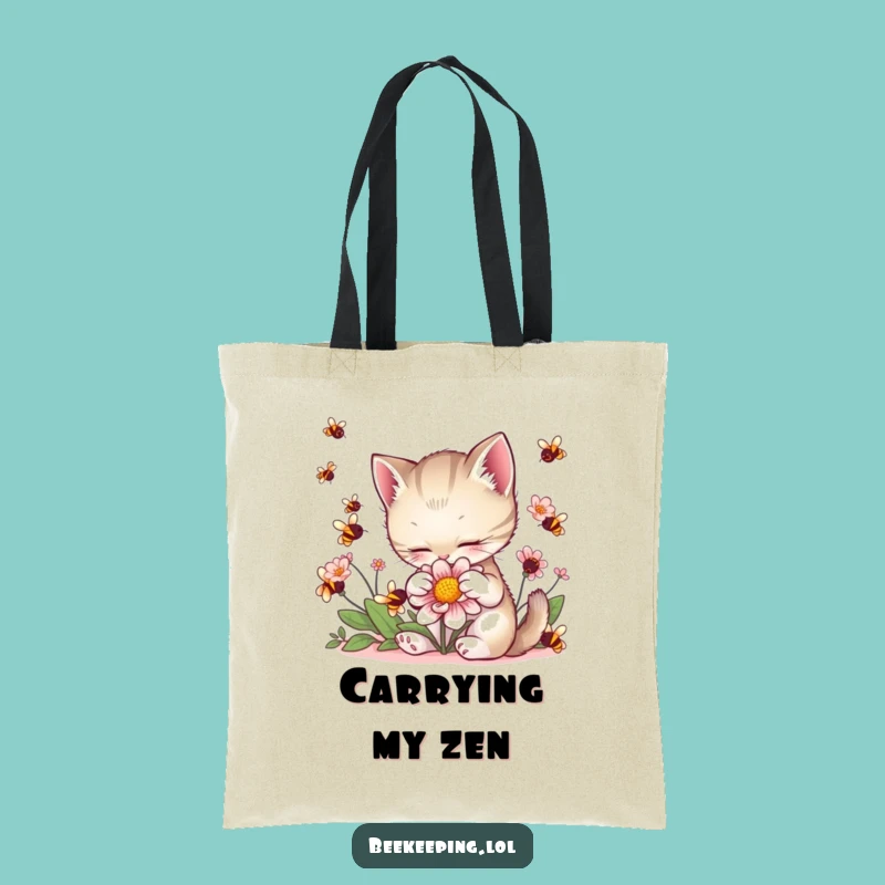 Funny Kitten Petting Flower Tote Bag: Cute Cat Carry-All for Daily Errands