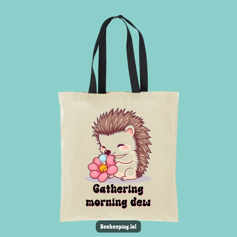 Funny Hedgehog Touching Dewdrop Tote Bag: Cute Nature Carry-All