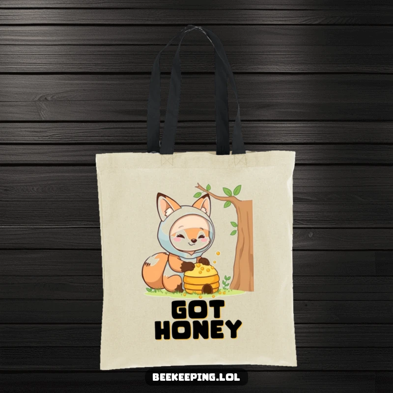 Funny fox beekeeper tote bag, smiling fox in a suit, caring for a beehive, spacious and cute, great funny gift.