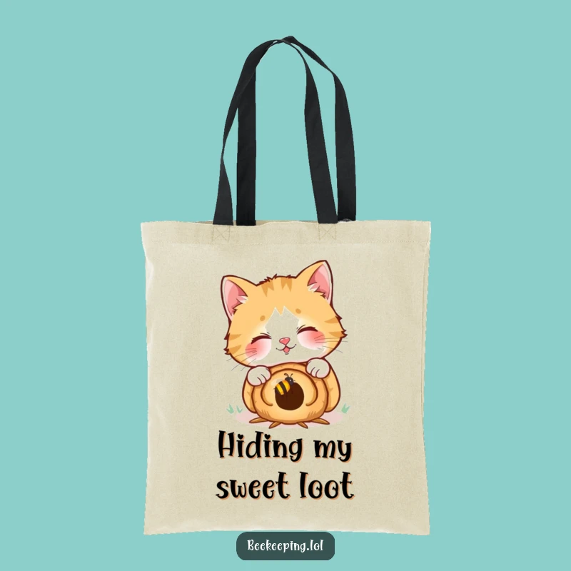 Funny Cat Tote Bag: Carry Curiosity with Giggling Bee Humor