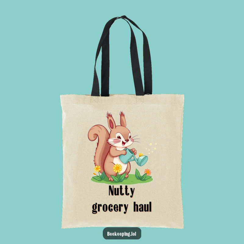 Funny Squirrel Watering Flower Tote Bag: Whimsical Carry-All for Gardeners